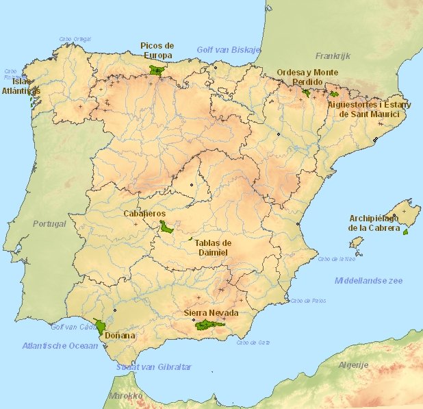 Map of National parks in Spain