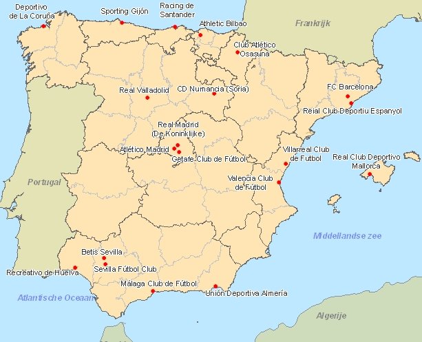 Map of Primera Division: Spanish league (Spanish football)